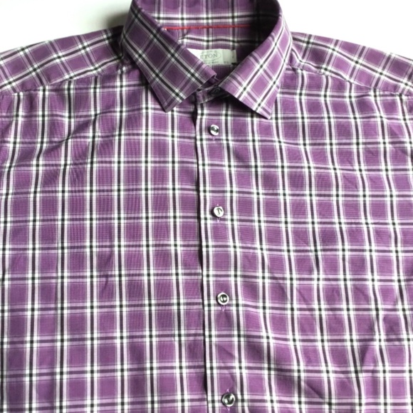 ETON contemporary purple checkered cotton shirt Sz 17.5 /44 - Picture 3 of 7